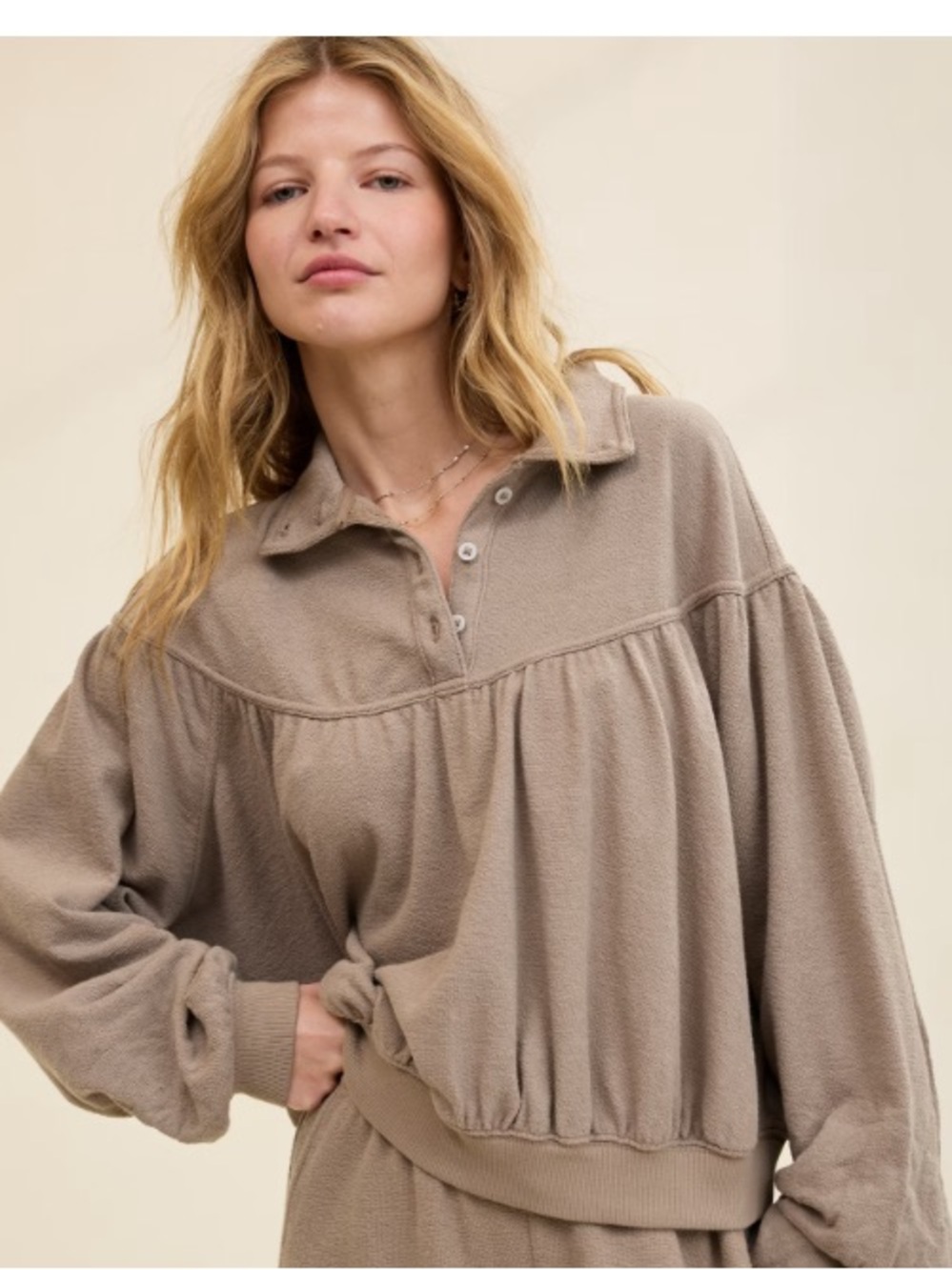 Aerie Soft Life Button Sweatshirt Button Sweatshirt in Cream Size Large NWT